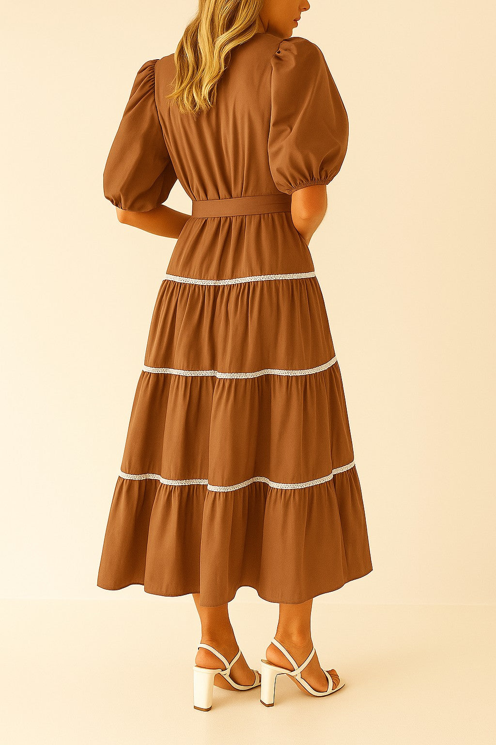 Maxi Dress with Tiered Layers, Chic Puff Sleeves