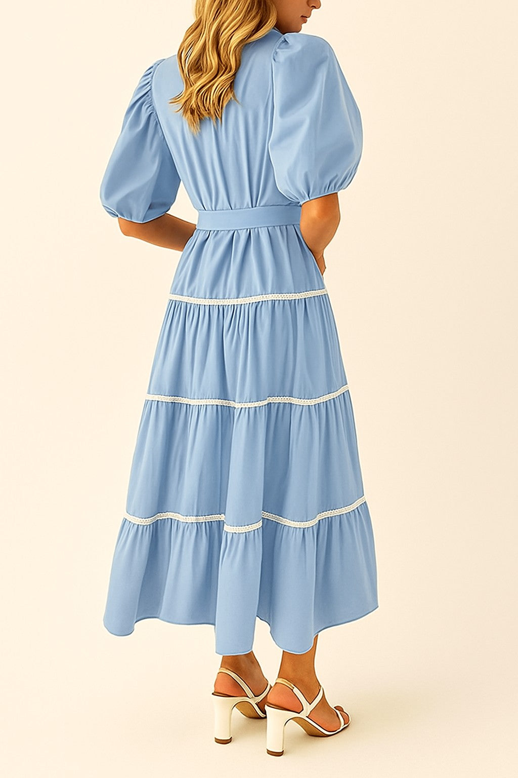 Maxi Dress with Tiered Layers, Chic Puff Sleeves