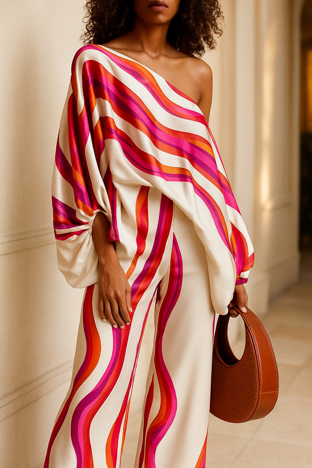 Statement Sleeve Satin Set: Boho Matching Outfit