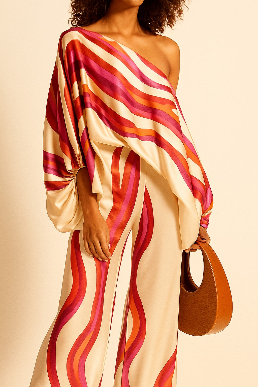 Statement Sleeve Satin Set: Boho Matching Outfit