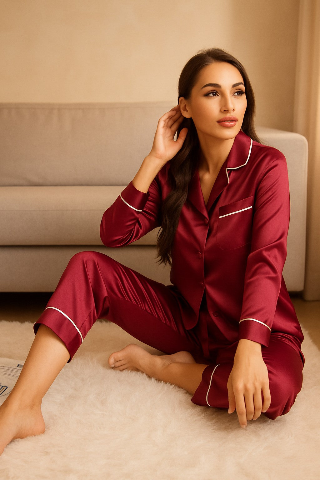 Matching Satin Pajamas, Ideal for Relaxation