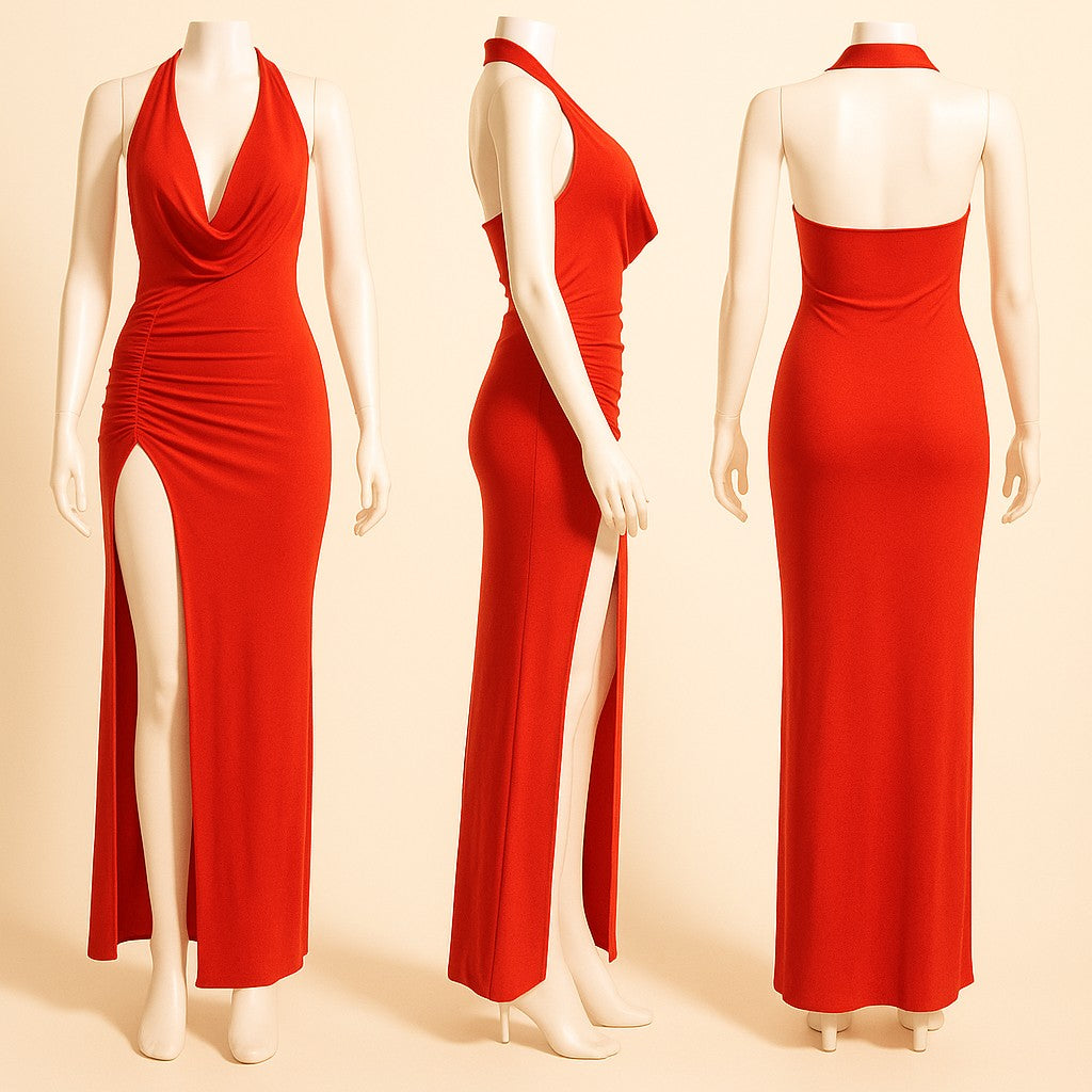 High Slit Red Dress for Parties