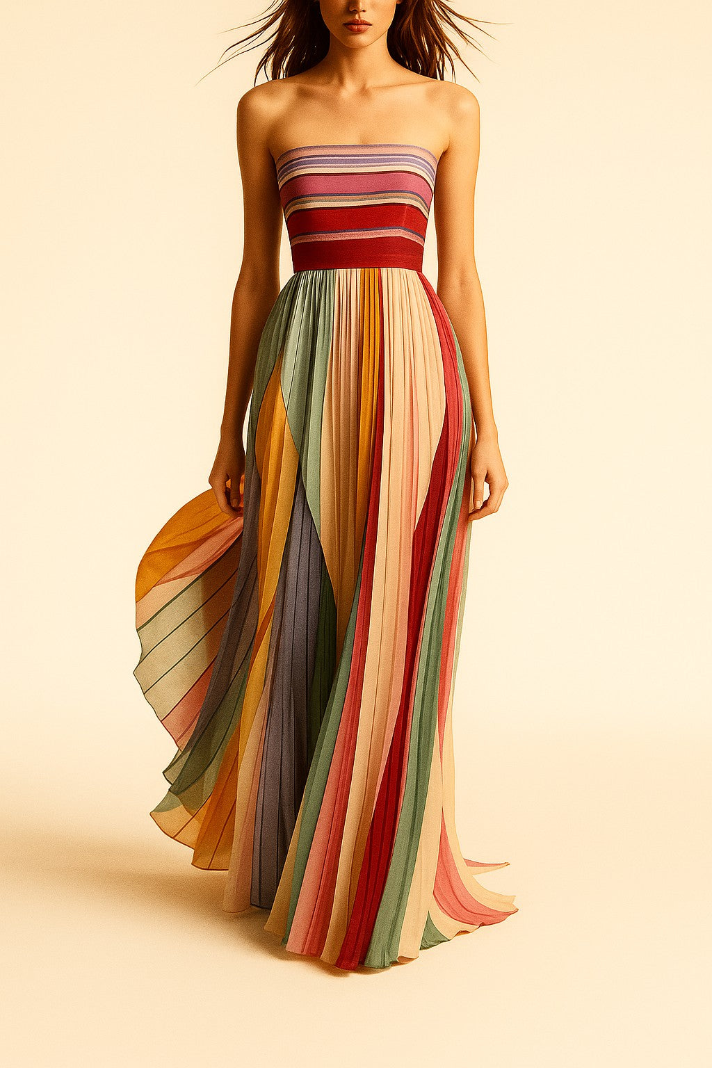 Summer Dress, Elegant Pleated Maxi