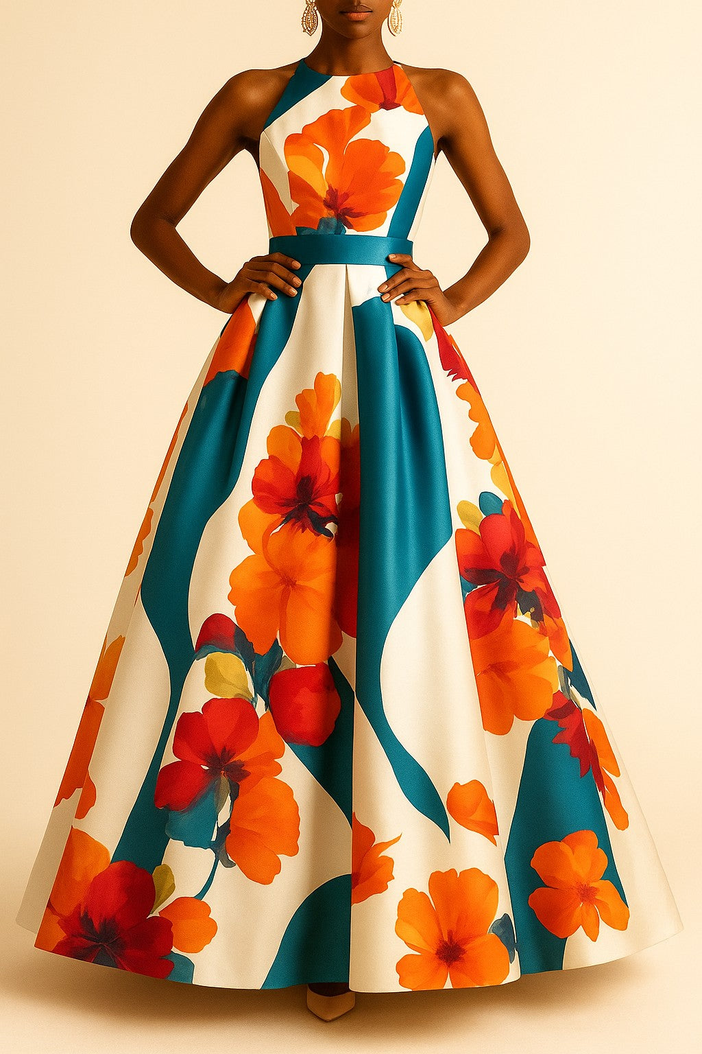 Ball Gown Party Dress Floral Print Style