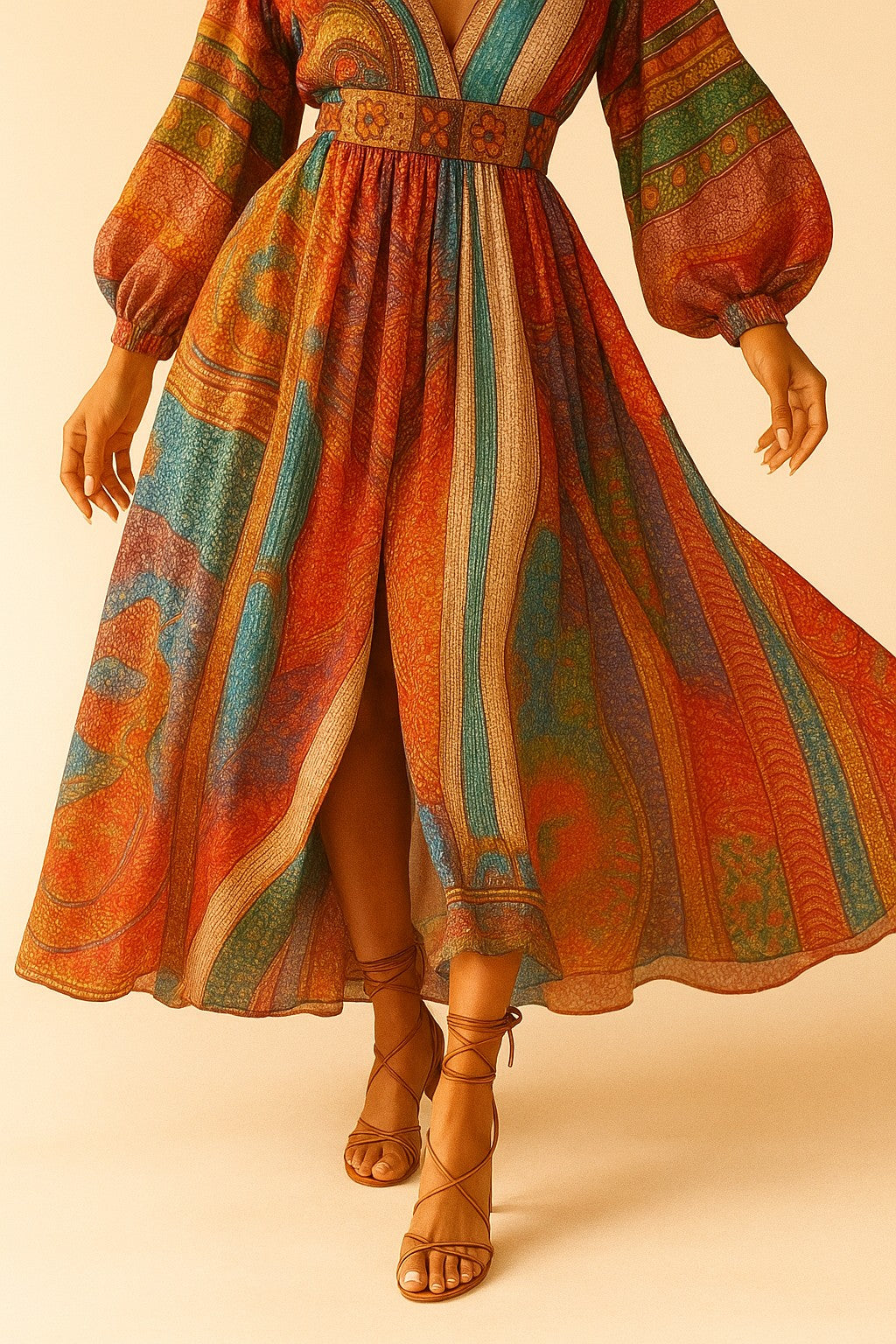 Bohemian Maxi Dress, V-Neck Summer Dress