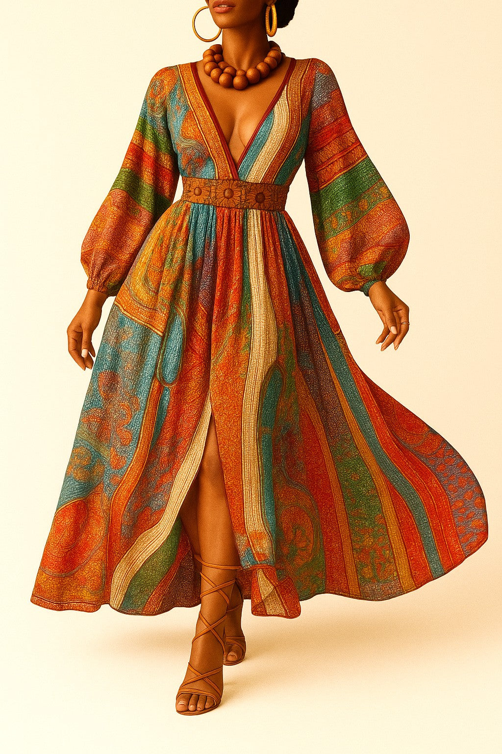 Bohemian Maxi Dress, V-Neck Summer Dress