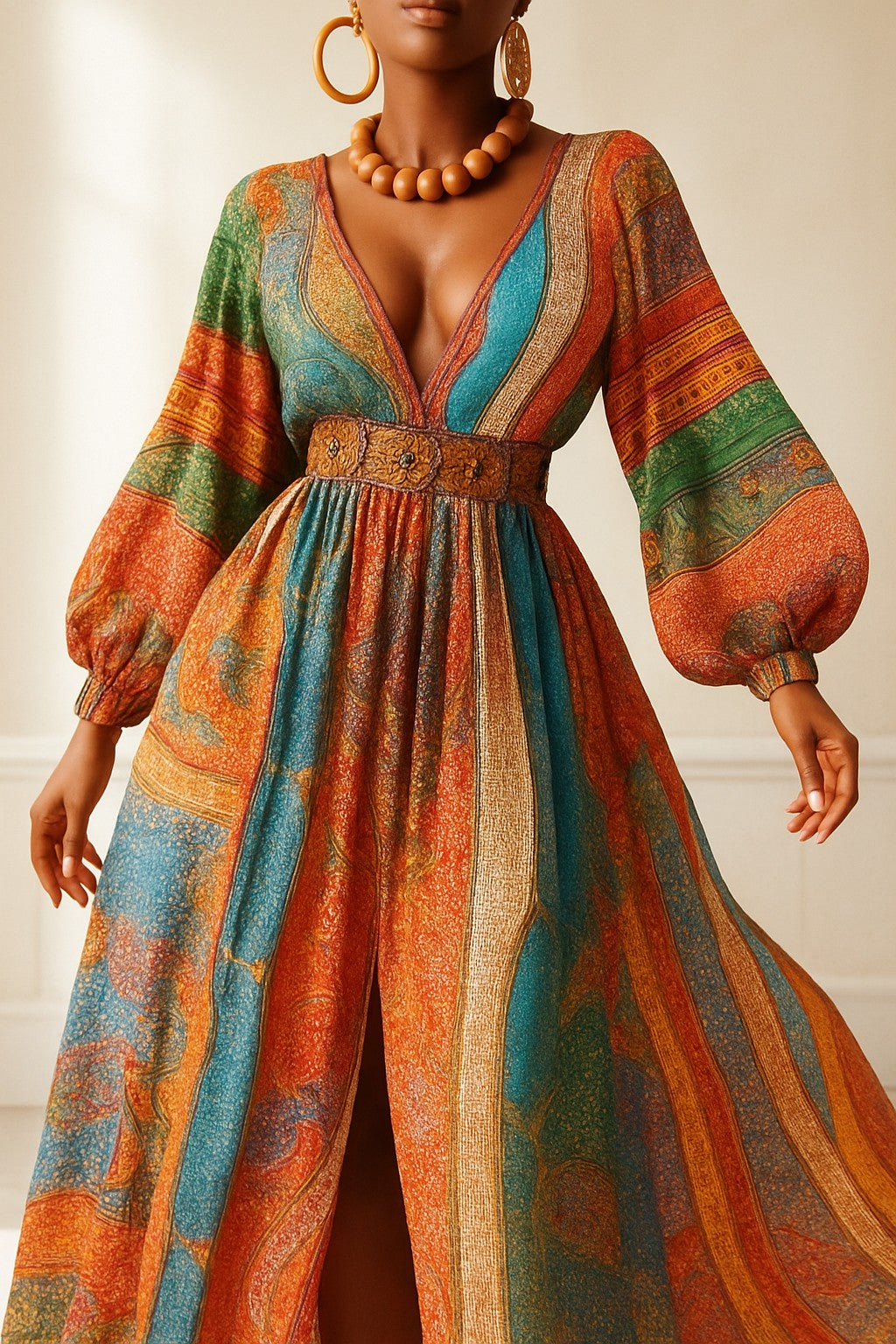 Bohemian Maxi Dress, V-Neck Summer Dress