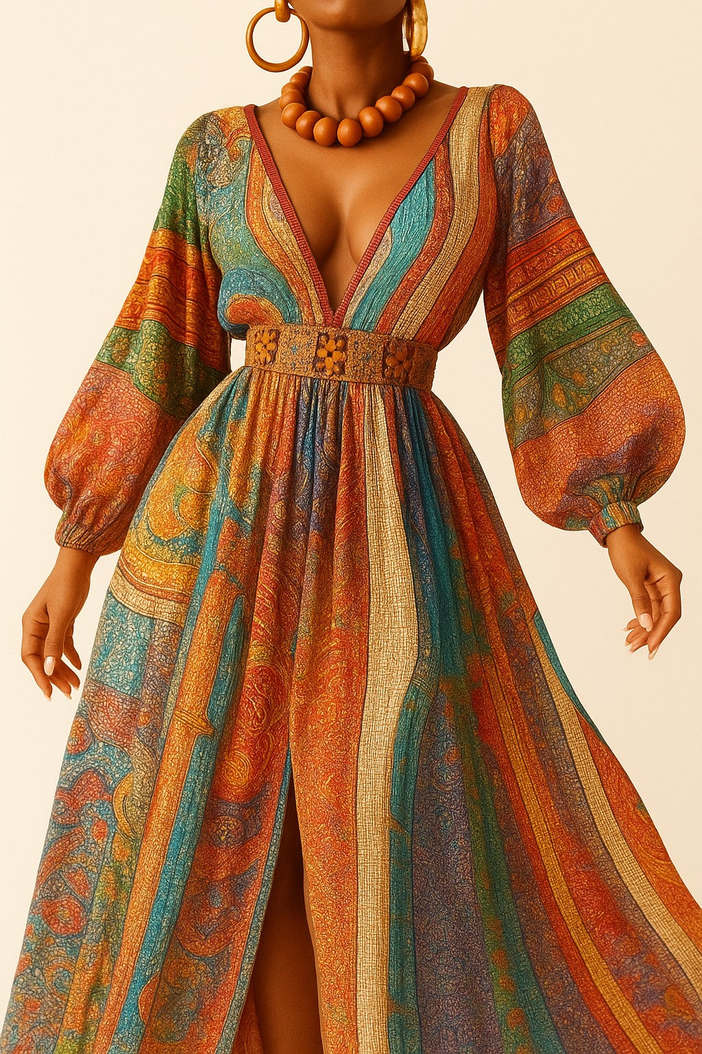 Bohemian Maxi Dress, V-Neck Summer Dress