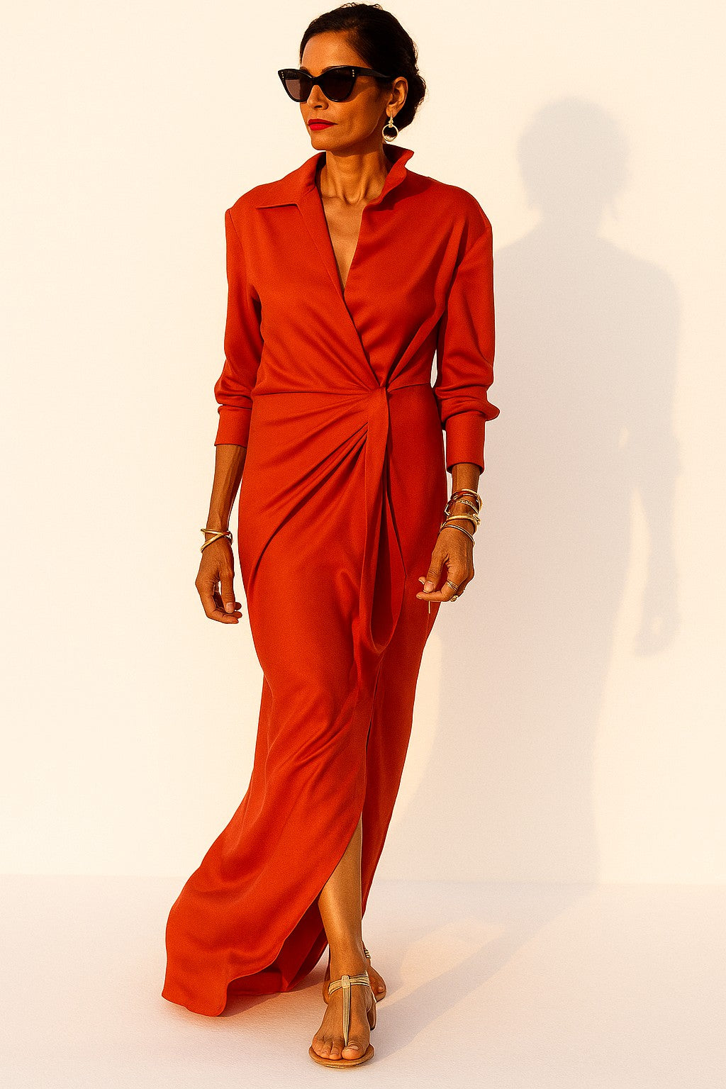 Formal Wear: Elegant Red Satin Maxi Gown