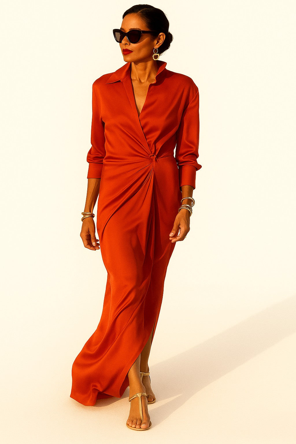 Formal Wear: Elegant Red Satin Maxi Gown