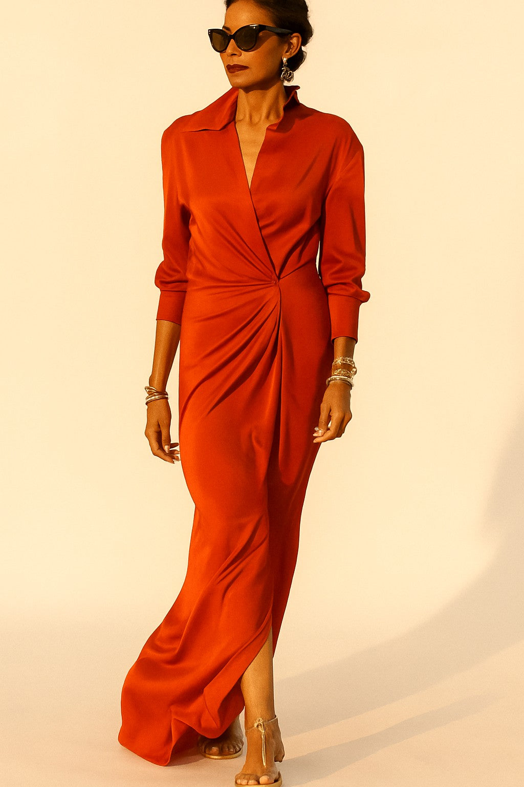 Formal Wear: Elegant Red Satin Maxi Gown