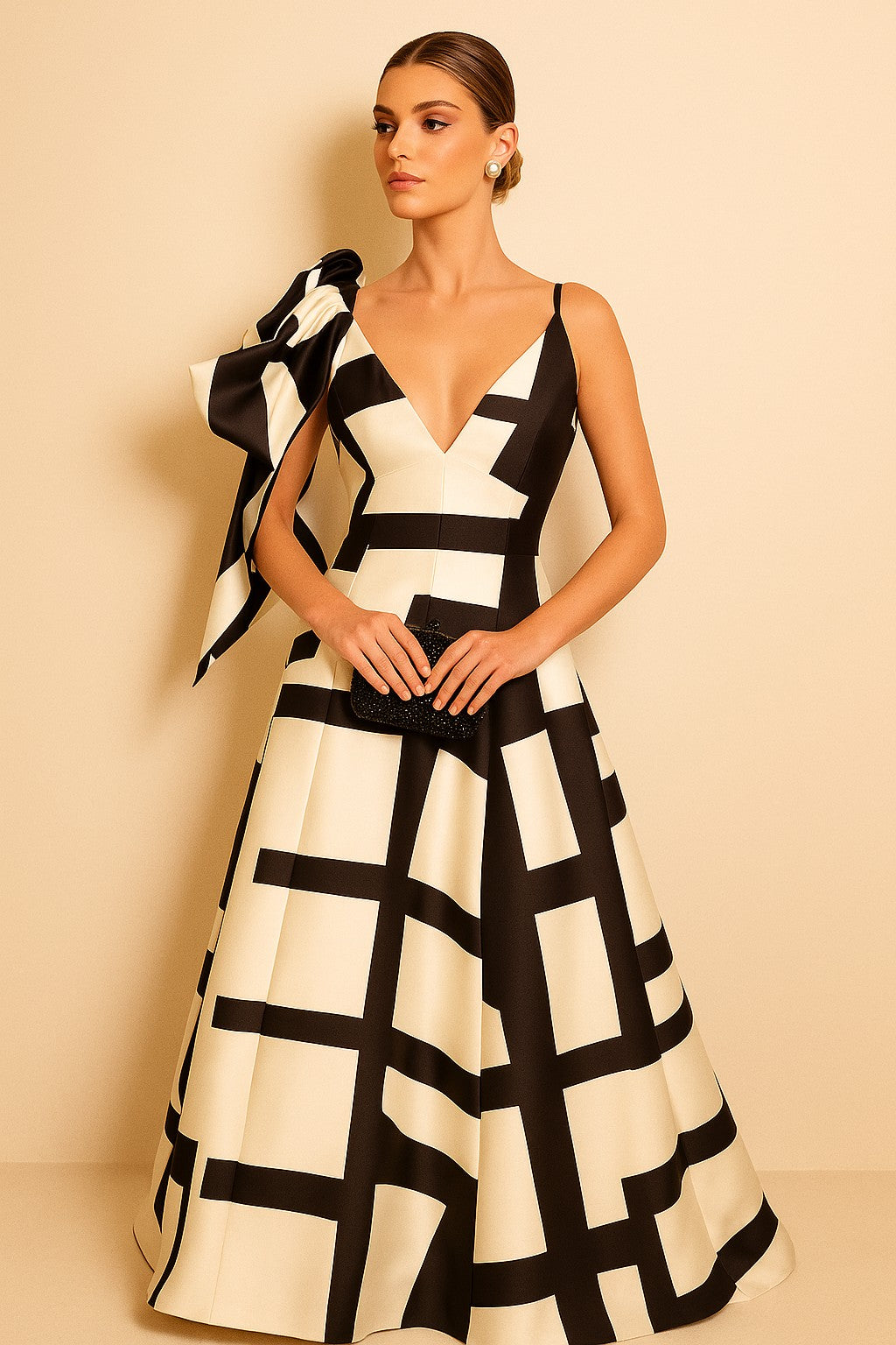 Evening Gown Chic Black White Dress