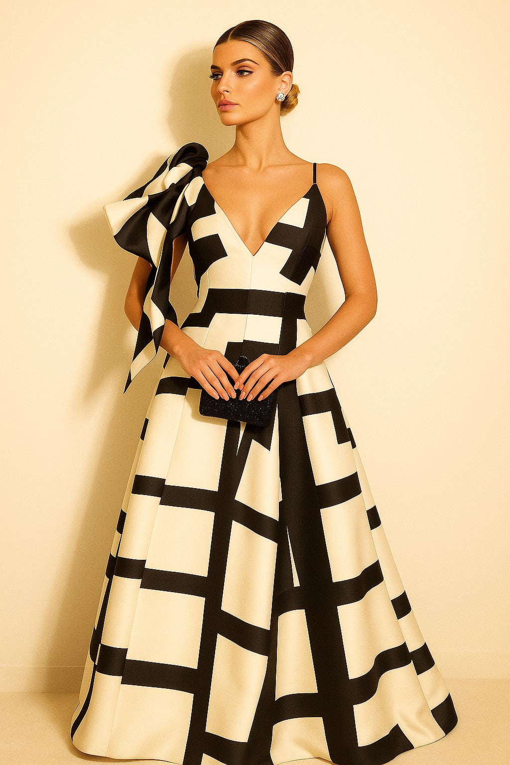 Evening Gown Chic Black White Dress