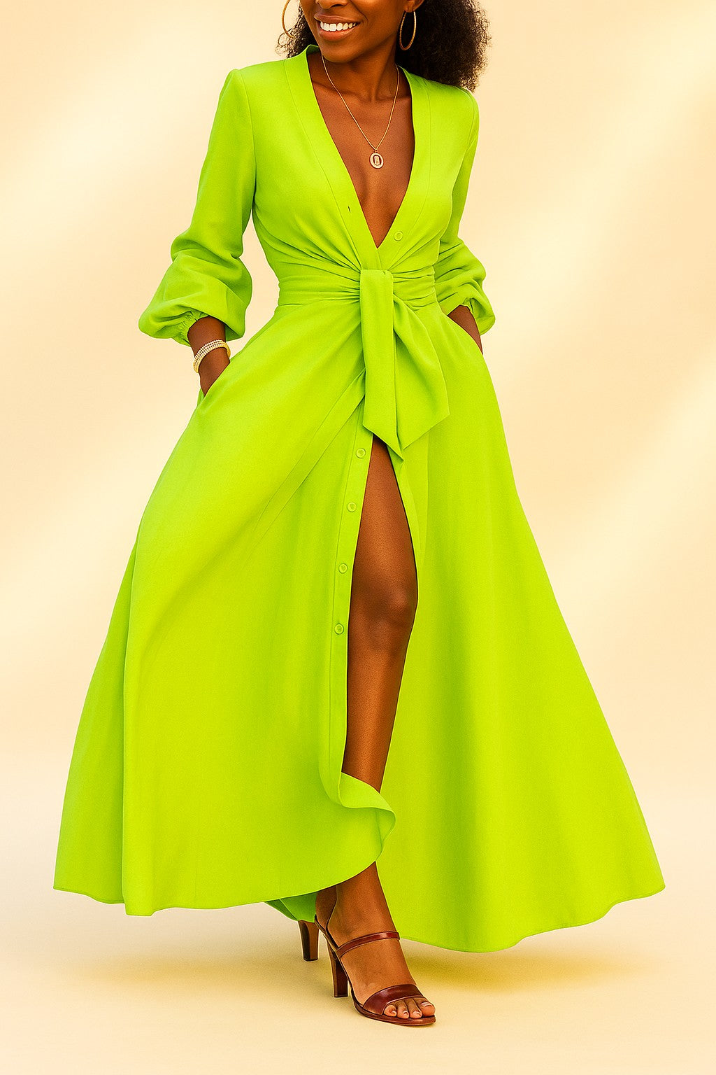 Maxi Dress with Slit and Belt