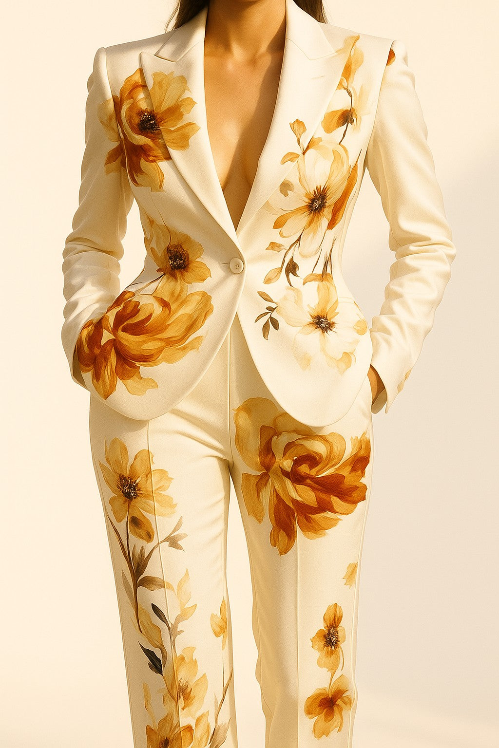 Trendy Floral Suit: Women's Elegant Blazer Set
