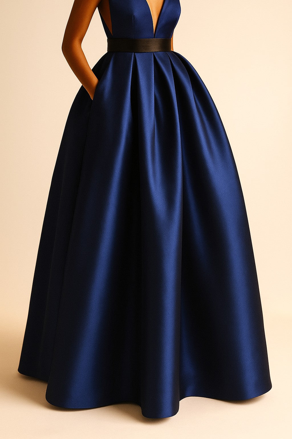 Designer Halter Neck Formal Dress with Pockets