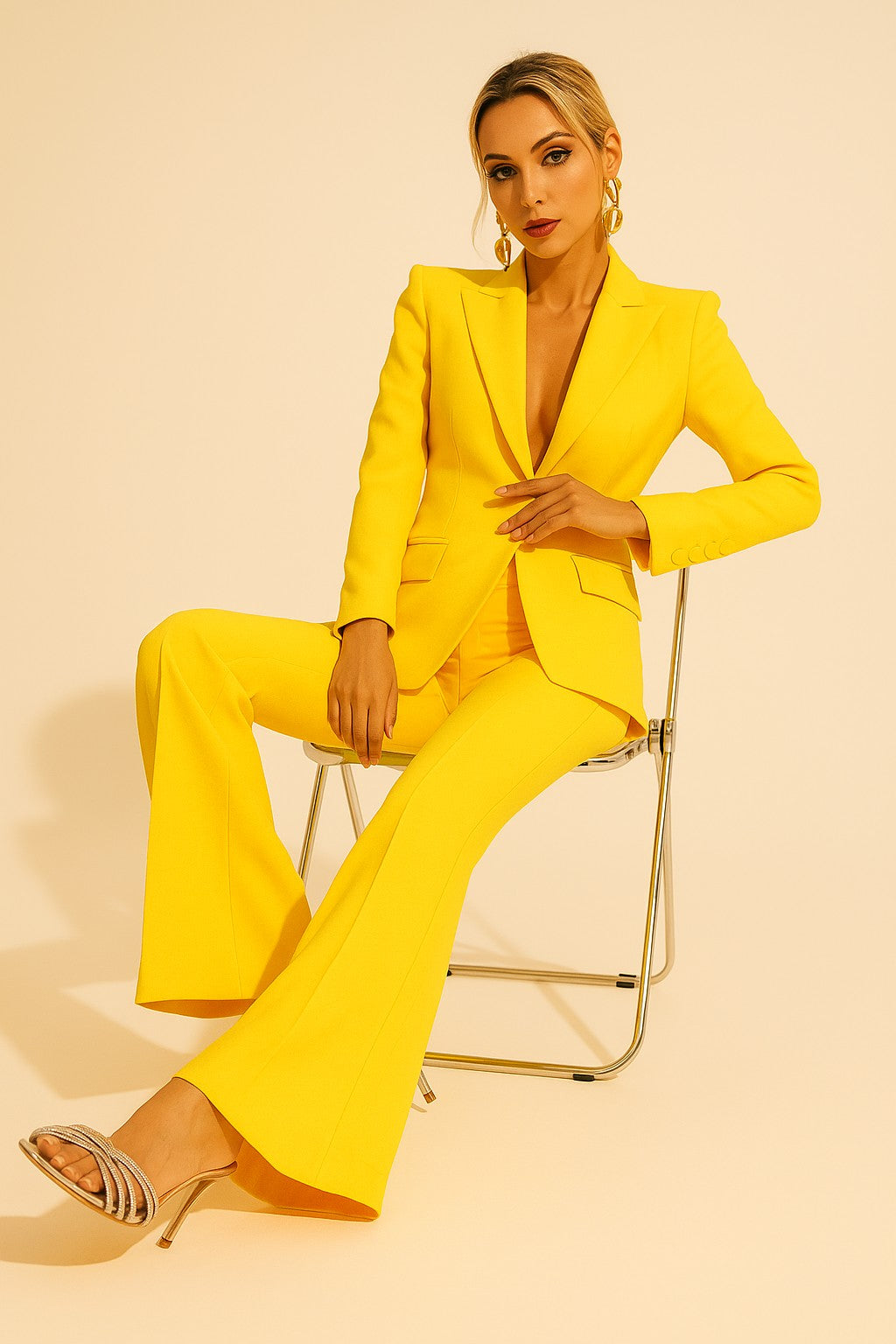 Flared Pants and Yellow Blazer Set